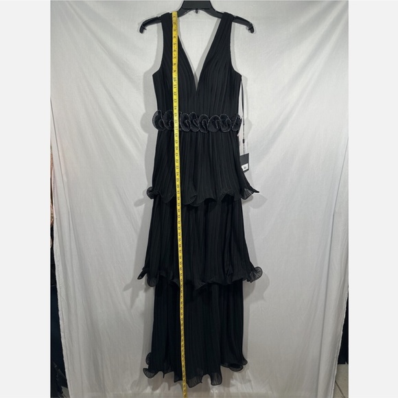 NWT $398 IEENA Mac Duggal [ 4 ] Rosette Ruffle Layered Rosette Dress Gown Black‎ - Picture 3 of 14